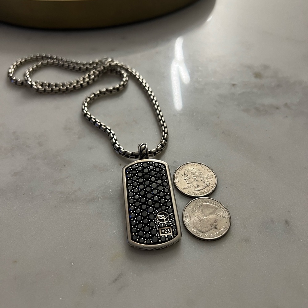 Large sterling silver(925) 100% Authentic black Diamond dog tag & chain
